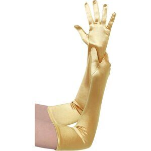 Women's Gold Vintage Satin Long Gloves Party Tea Costume Stretchy Elbow Length